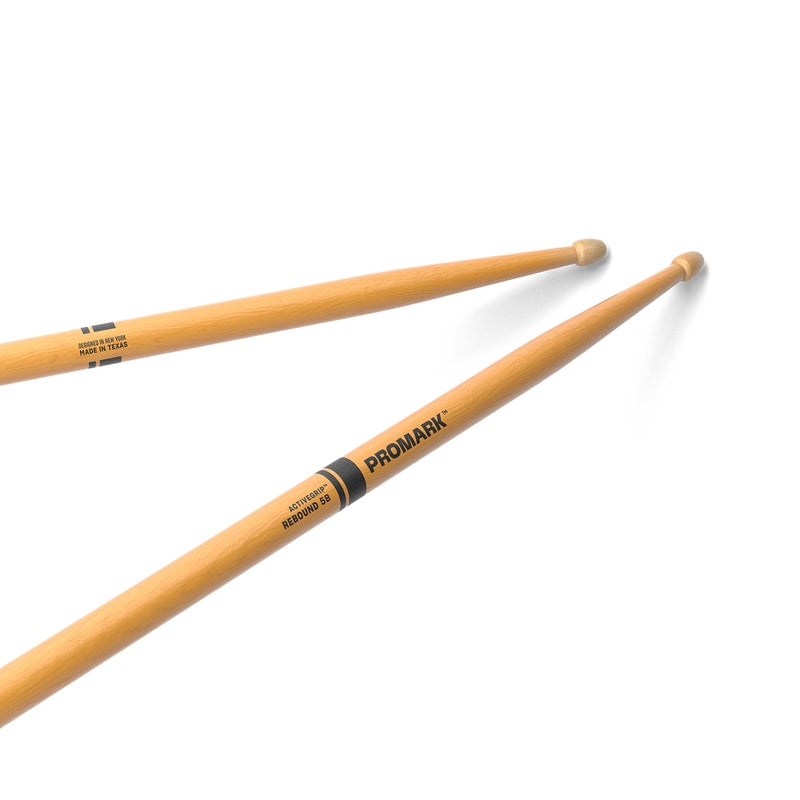 ProMark عصا الطبول ProMark Forward Rebound 5B ActiveGrip، R5BAGC، تشطيب نشط لاصق، عصي طبل شفافة، طرف جوز، خشب هكوري - 1 زوج - Image 1